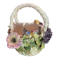 Early Capodimonte Basket Bowl With Applied Flowers And Birds