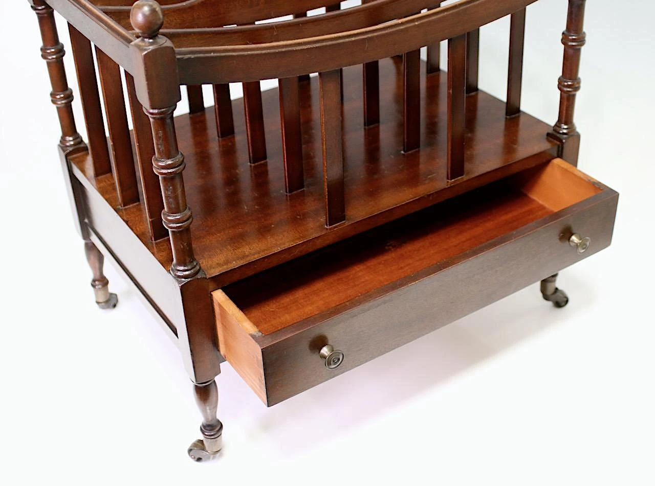 Fine Antique Mahogany Canterbury On Brass Casters With Drawer, Classic English Design 1920's 7 Fine Antique Mahogany Canterbury On Brass Casters With Drawer, Classic English Design 1920's - Image 7