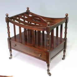 Fine Antique Mahogany Canterbury On Brass Casters With Drawer, Classic English Design 1920's 15 Fine Antique Mahogany Canterbury On Brass Casters With Drawer, Classic English Design 1920's -Chairish Shop fine antique mahogany canterbury on brass casters with drawer classic english design 1920s 3689