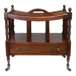 Fine Antique Mahogany Canterbury On Brass Casters With Drawer, Classic English Design 1920's