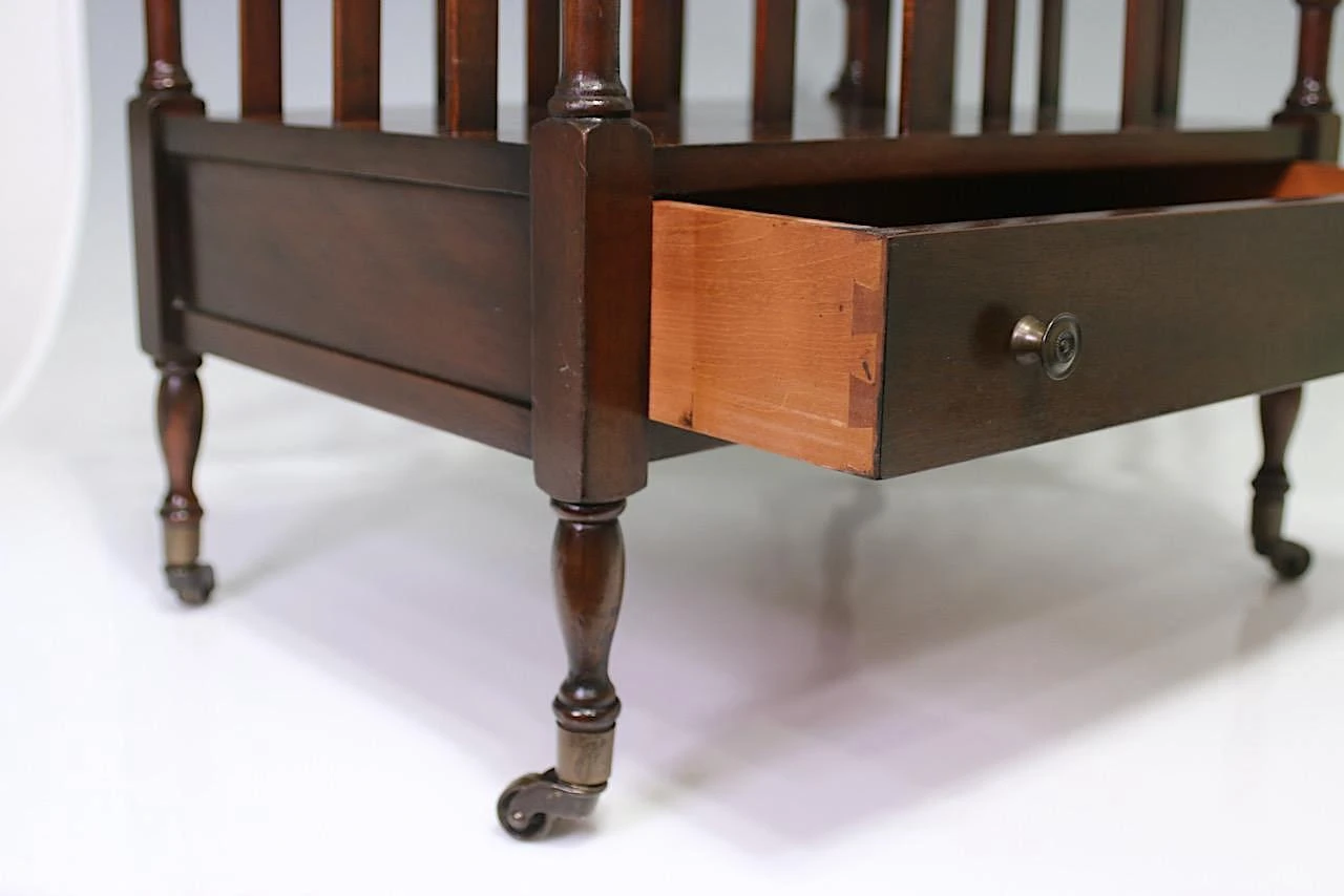 Fine Antique Mahogany Canterbury On Brass Casters With Drawer, Classic English Design 1920's 8 Fine Antique Mahogany Canterbury On Brass Casters With Drawer, Classic English Design 1920's - Image 8