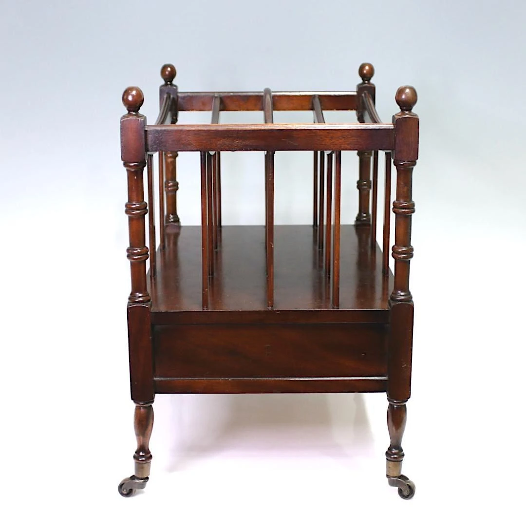 Fine Antique Mahogany Canterbury On Brass Casters With Drawer, Classic English Design 1920's 4 Fine Antique Mahogany Canterbury On Brass Casters With Drawer, Classic English Design 1920's - Image 4