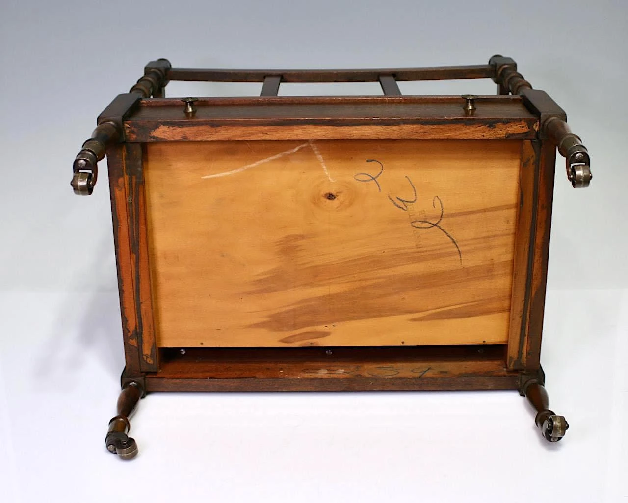 Fine Antique Mahogany Canterbury On Brass Casters With Drawer, Classic English Design 1920's 10 Fine Antique Mahogany Canterbury On Brass Casters With Drawer, Classic English Design 1920's - Image 10