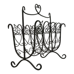 French Style Scrolling Wrought Iron Magazine Rack Stand With Heart