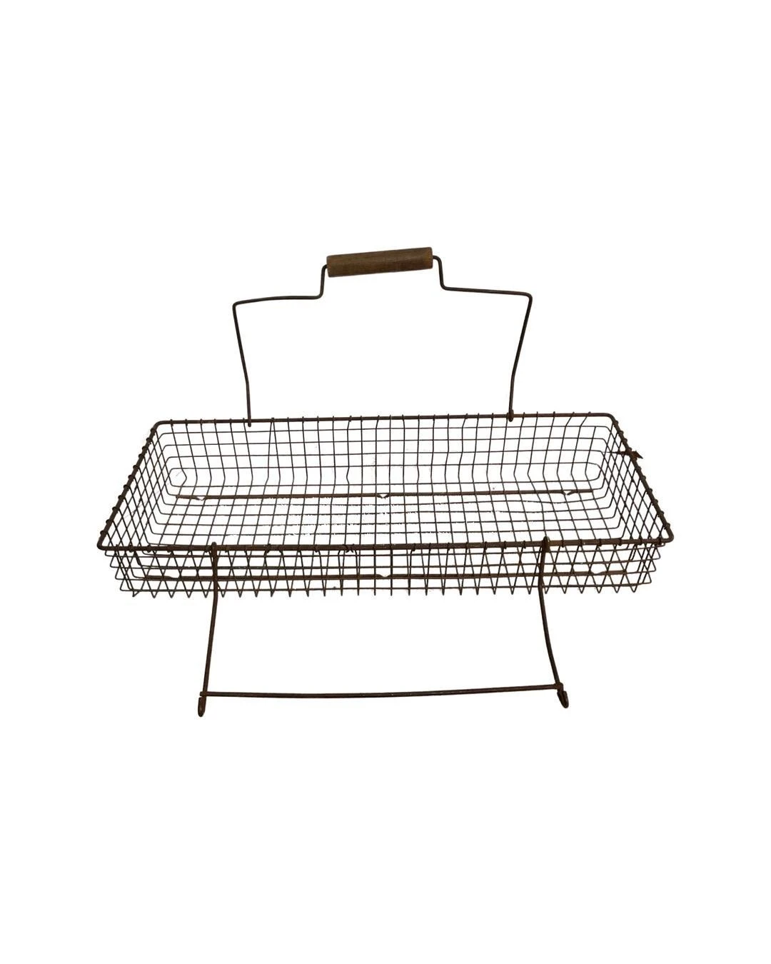 French Wire Metal Harvest Gathering Basket With Interlocking Wood Handle 2 French Wire Metal Harvest Gathering Basket With Interlocking Wood Handle - Image 2