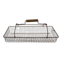 French Wire Metal Harvest Gathering Basket With Interlocking Wood Handle