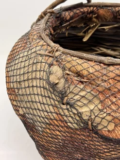 Handmade Natural Fiber And Leaf Basket Wrapped In Fish Net, 1970s 17 Handmade Natural Fiber And Leaf Basket Wrapped In Fish Net, 1970s -Chairish Shop handmade natural fiber and leaf basket wrapped in fish net 1970s 2389