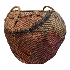 Handmade Natural Fiber And Leaf Basket Wrapped In Fish Net, 1970s