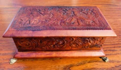 Handsome Vintage Tooled Leather Neopclassical Dresser Box -Chairish Shop handsome vintage tooled leather neopclassical dresser box 0614 scaled