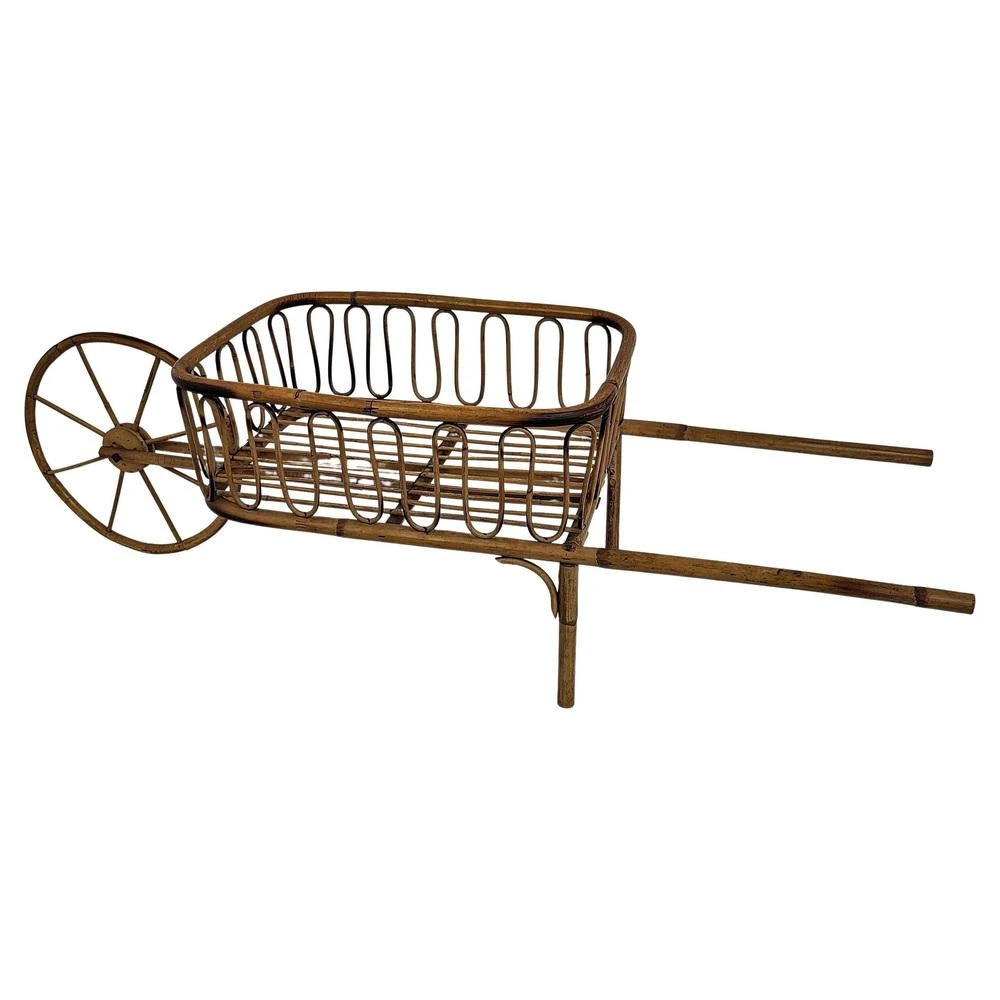 Italian Bohemian French Riviera Magazine Wheelbarrow In Bamboo And Rattan, 1960s 7 Italian Bohemian French Riviera Magazine Wheelbarrow In Bamboo And Rattan, 1960s - Image 7