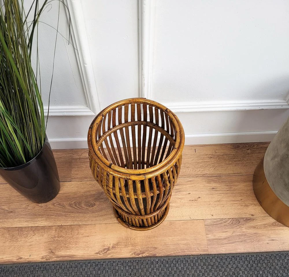 Italian French Bamboo Rattan Riviera Umbrella Stand 4 Italian French Bamboo Rattan Riviera Umbrella Stand - Image 4