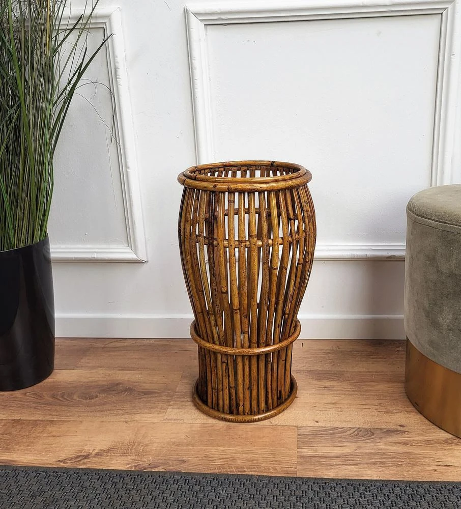 Italian French Bamboo Rattan Riviera Umbrella Stand 6 Italian French Bamboo Rattan Riviera Umbrella Stand - Image 6