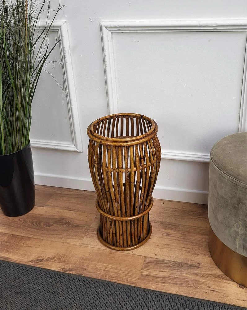 Italian French Bamboo Rattan Riviera Umbrella Stand 3 Italian French Bamboo Rattan Riviera Umbrella Stand - Image 3