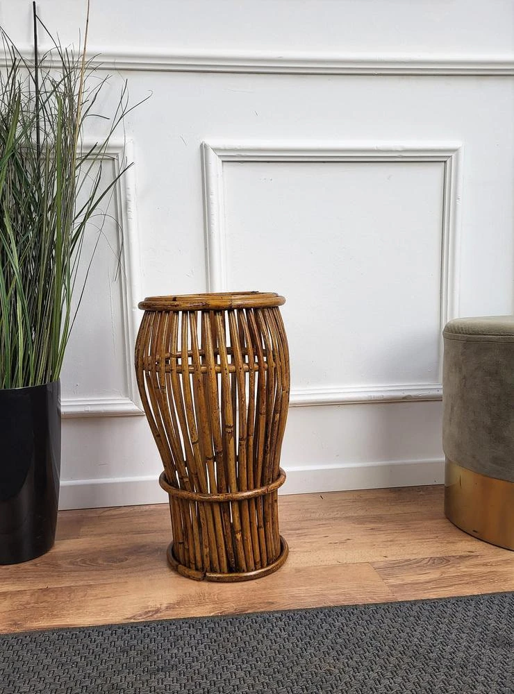 Italian French Bamboo Rattan Riviera Umbrella Stand 2 Italian French Bamboo Rattan Riviera Umbrella Stand - Image 2