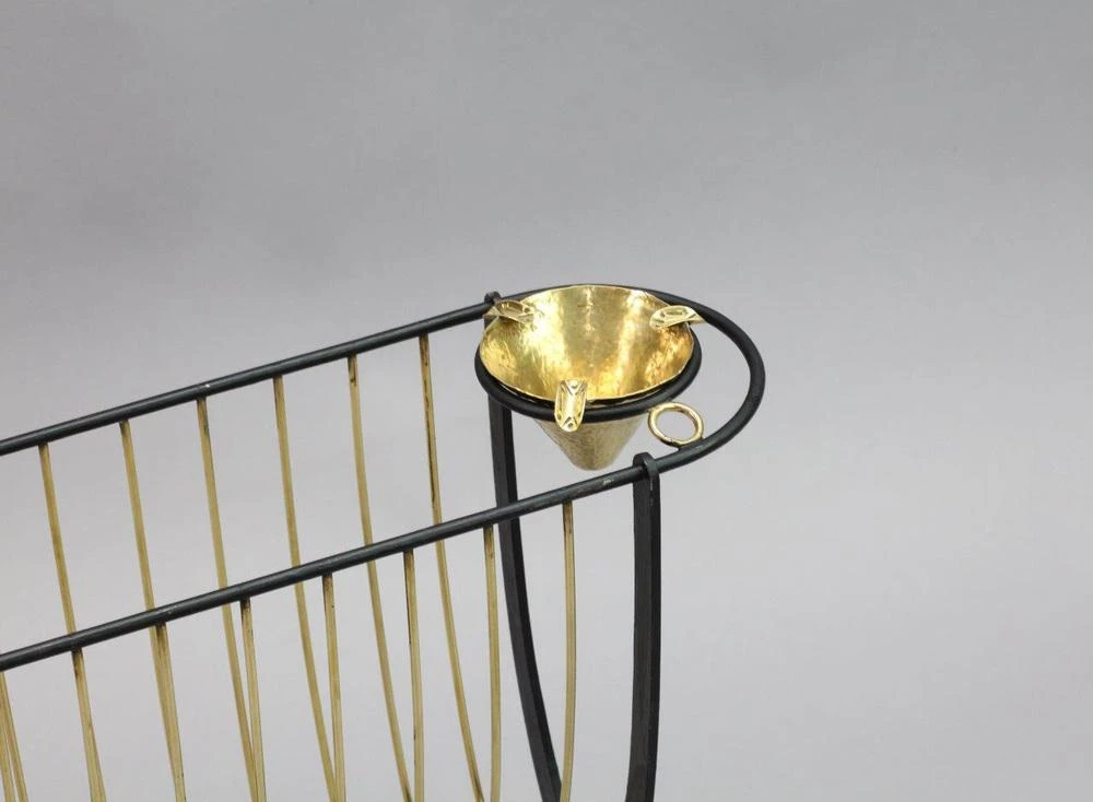 Italian Newspaper Rack In Metal With Brass Ashtray, 1950 2 Italian Newspaper Rack In Metal With Brass Ashtray, 1950 - Image 2