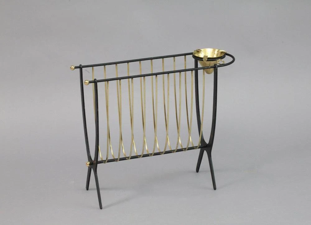Italian Newspaper Rack In Metal With Brass Ashtray, 1950 6 Italian Newspaper Rack In Metal With Brass Ashtray, 1950 - Image 6