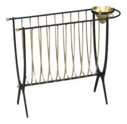 Italian Newspaper Rack In Metal With Brass Ashtray, 1950