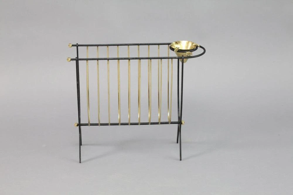 Italian Newspaper Rack In Metal With Brass Ashtray, 1950 3 Italian Newspaper Rack In Metal With Brass Ashtray, 1950 - Image 3