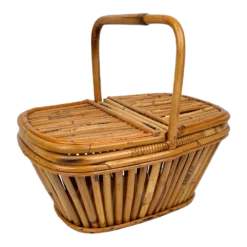 Italian Picnic Basket In Bamboo And Rattan, 1960s
