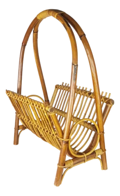 Italian Rattan & Rush Magazine Rack, 1960s