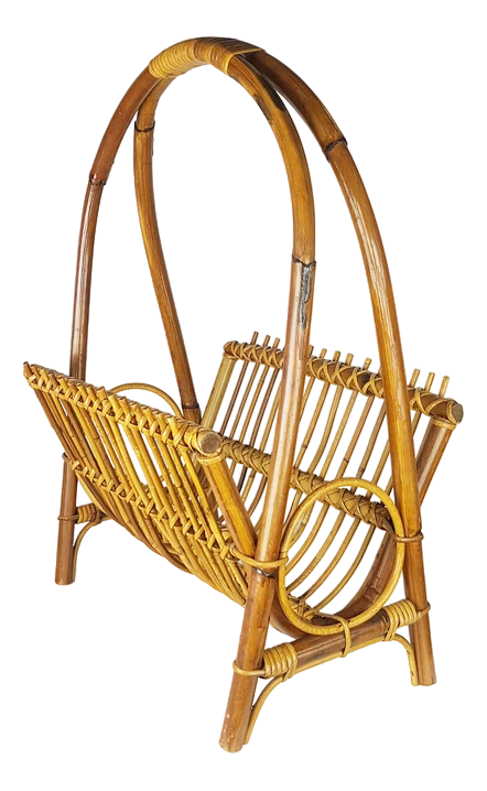 Italian Rattan & Rush Magazine Rack, 1960s 1 Italian Rattan & Rush Magazine Rack, 1960s