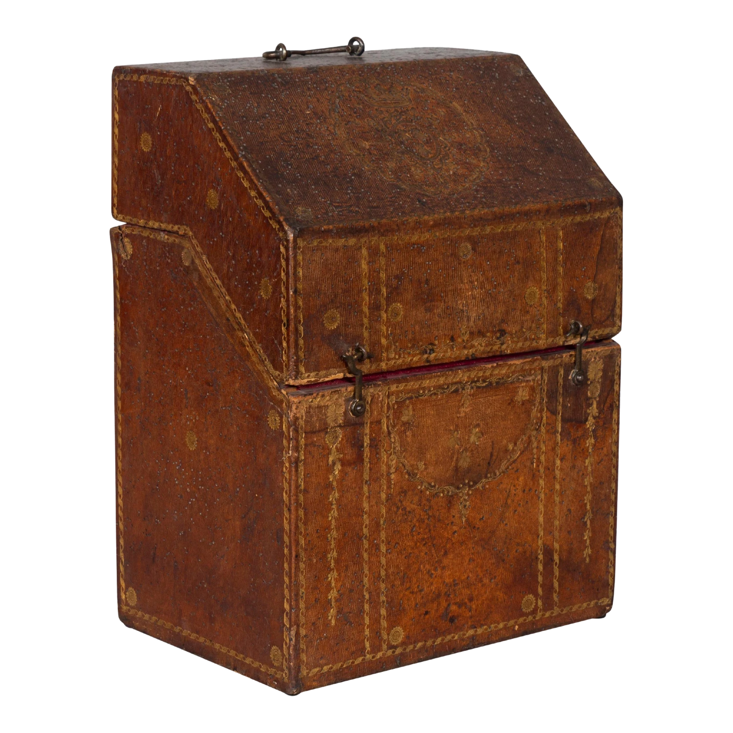 Italian Tooled Letter Box With Barberini Coat Of Arms 1 Italian Tooled Letter Box With Barberini Coat Of Arms