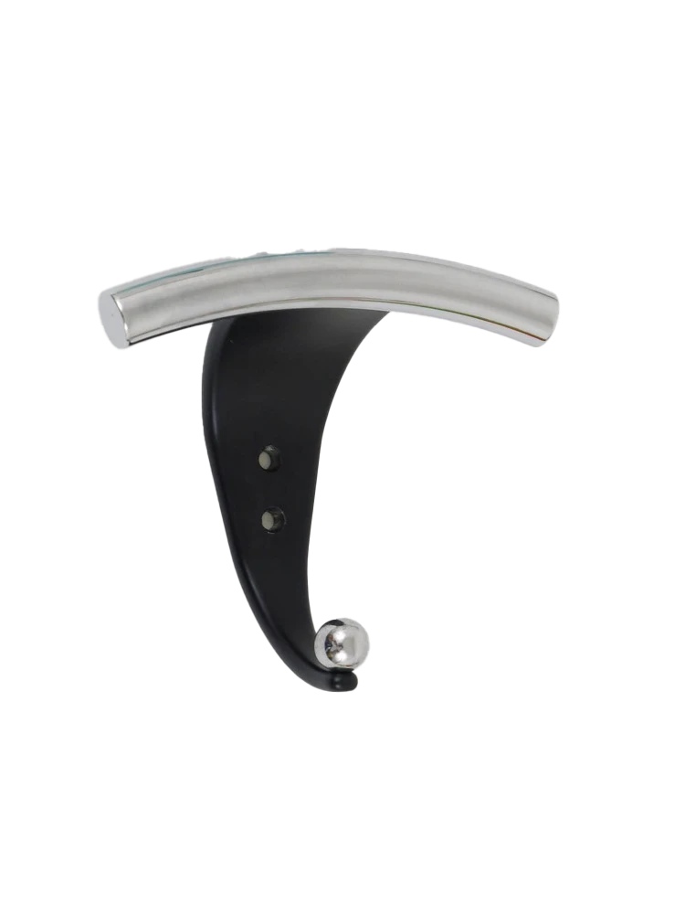 Italian Wall Coat Hook In Chrome And Black, 1980s 1 Italian Wall Coat Hook In Chrome And Black, 1980s