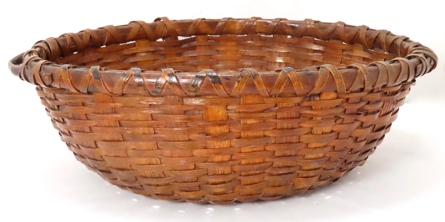 Large Antique American Substantially Made Hand Woven Ash Splint Gathering Basket 10 Large Antique American Substantially Made Hand Woven Ash Splint Gathering Basket - Image 10