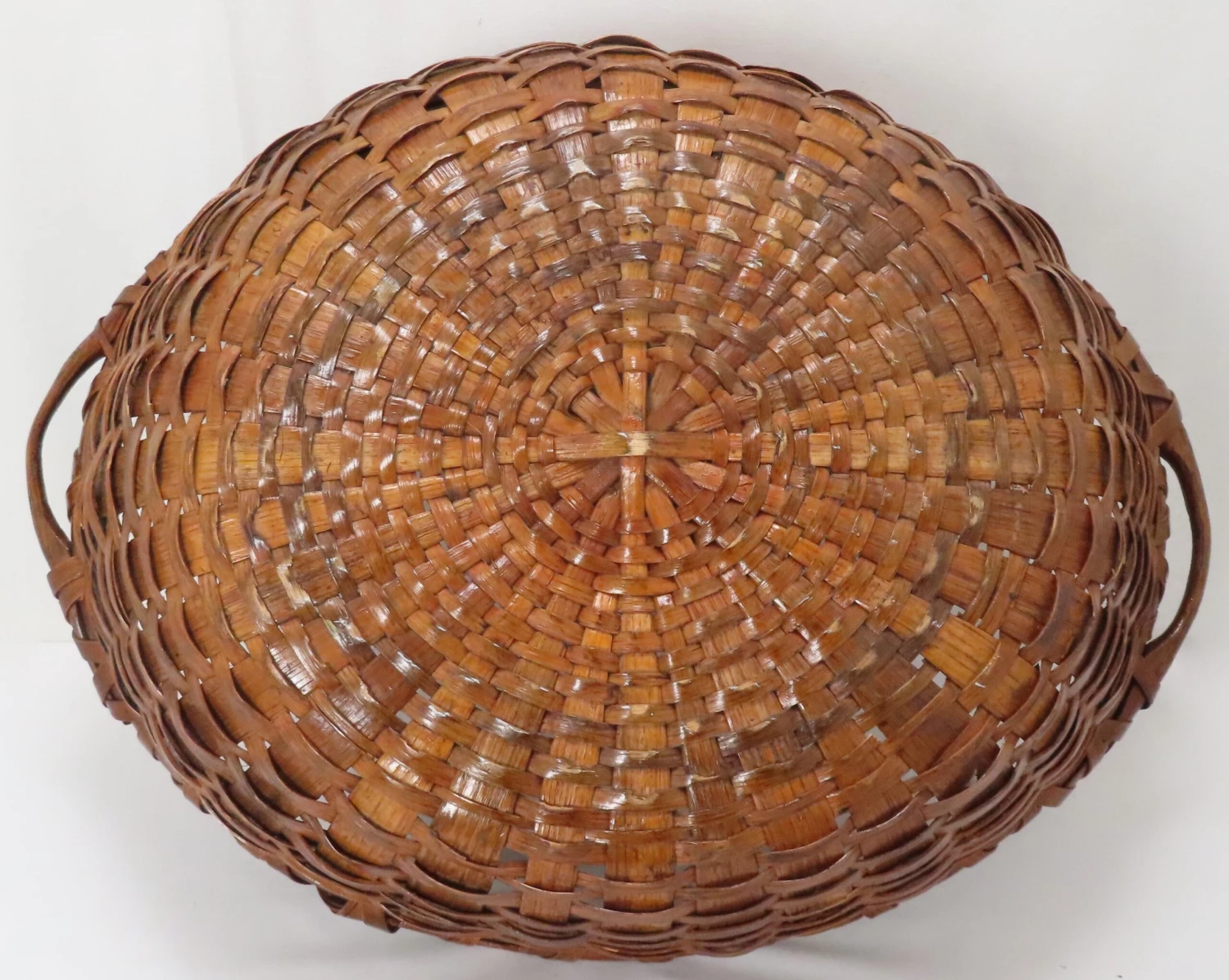 Large Antique American Substantially Made Hand Woven Ash Splint Gathering Basket 8 Large Antique American Substantially Made Hand Woven Ash Splint Gathering Basket - Image 8