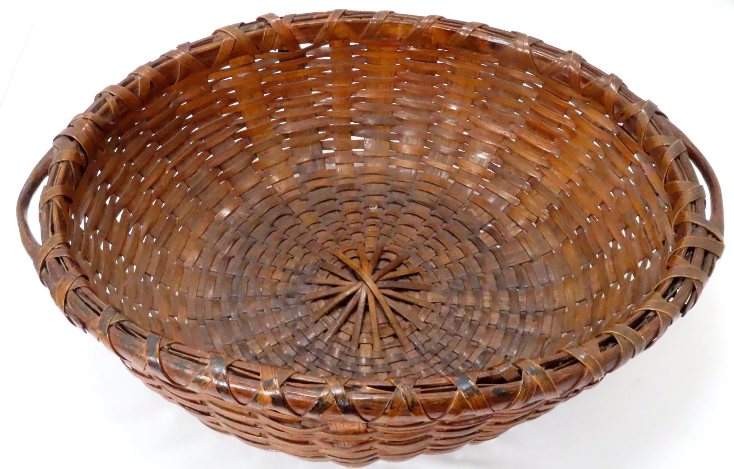 Large Antique American Substantially Made Hand Woven Ash Splint Gathering Basket 3 Large Antique American Substantially Made Hand Woven Ash Splint Gathering Basket - Image 3