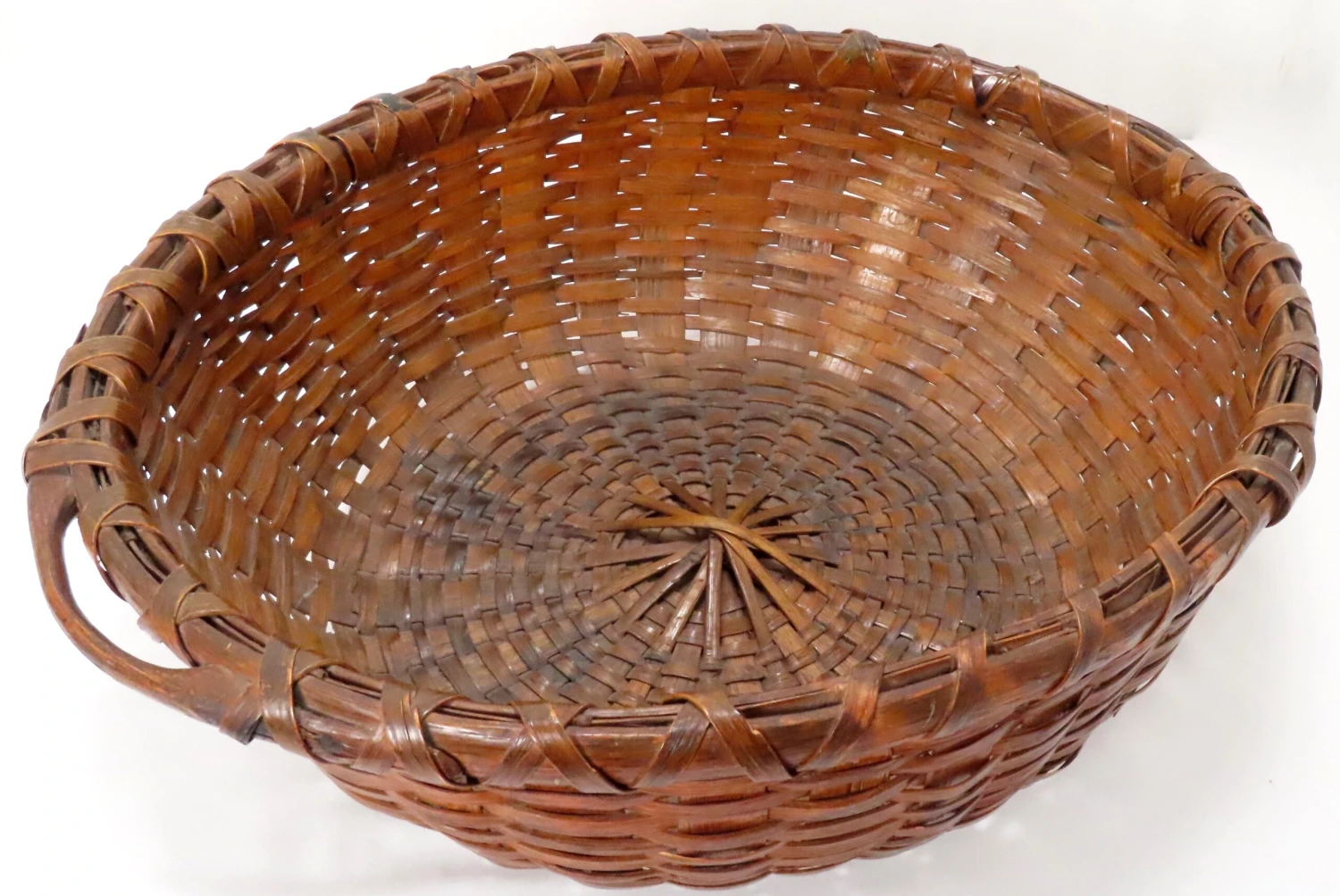 Large Antique American Substantially Made Hand Woven Ash Splint Gathering Basket 4 Large Antique American Substantially Made Hand Woven Ash Splint Gathering Basket - Image 4