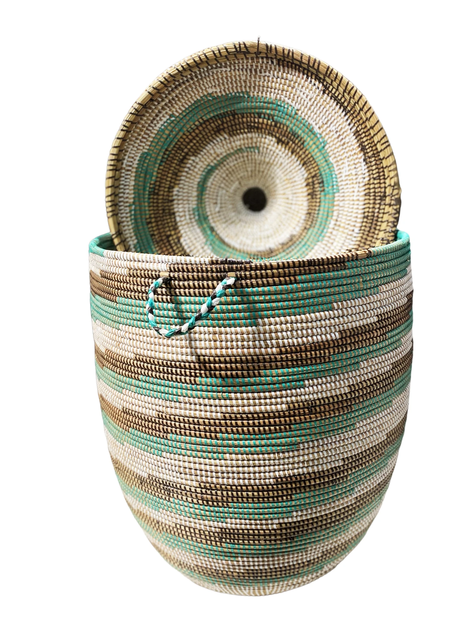 Large Basket With Lid Senegal West Africa 31" H 2 Large Basket With Lid Senegal West Africa 31" H - Image 2