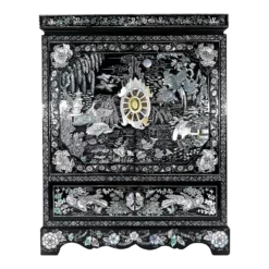 Large Chinese Black Lacquer Double Happiness Jewelry / Dowry Box / Wedding Chest With Mother Of Pearl Inlay