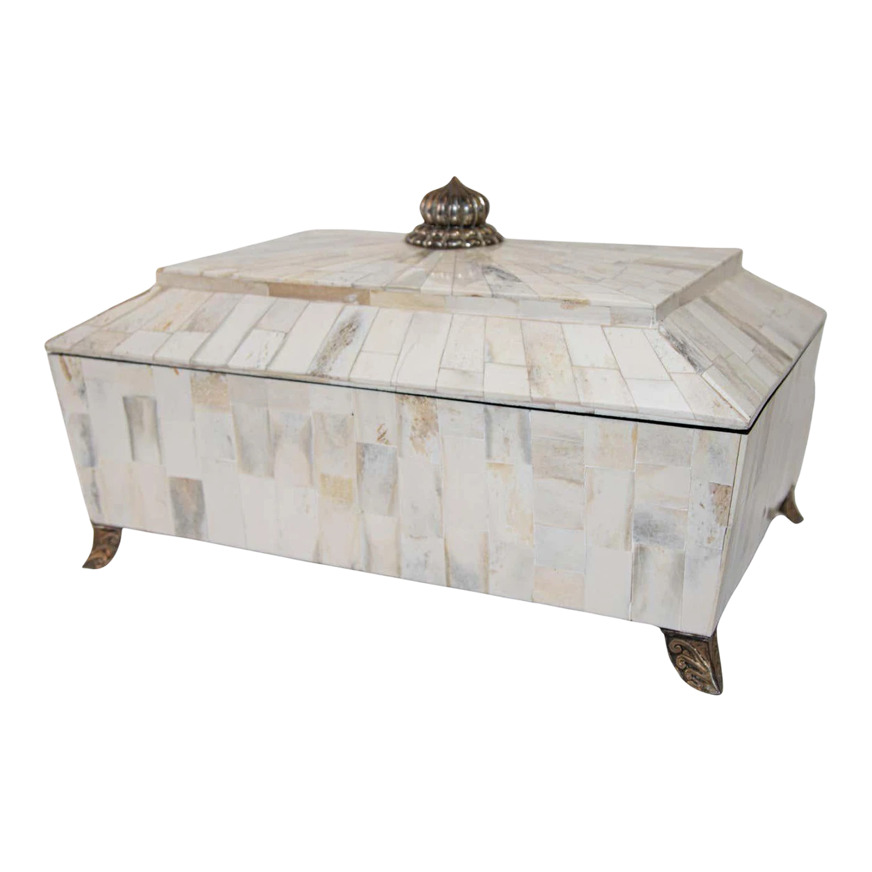 Large Decorative White Bone Footed Box By Maitland Smith 1 Large Decorative White Bone Footed Box By Maitland Smith