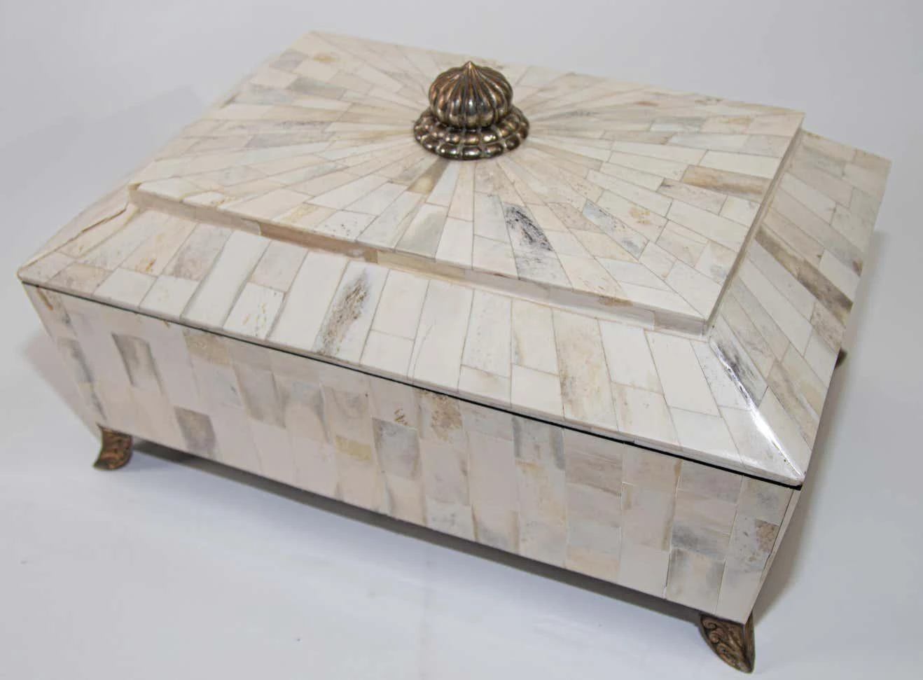 Large Decorative White Bone Footed Box By Maitland Smith 2 Large Decorative White Bone Footed Box By Maitland Smith - Image 2
