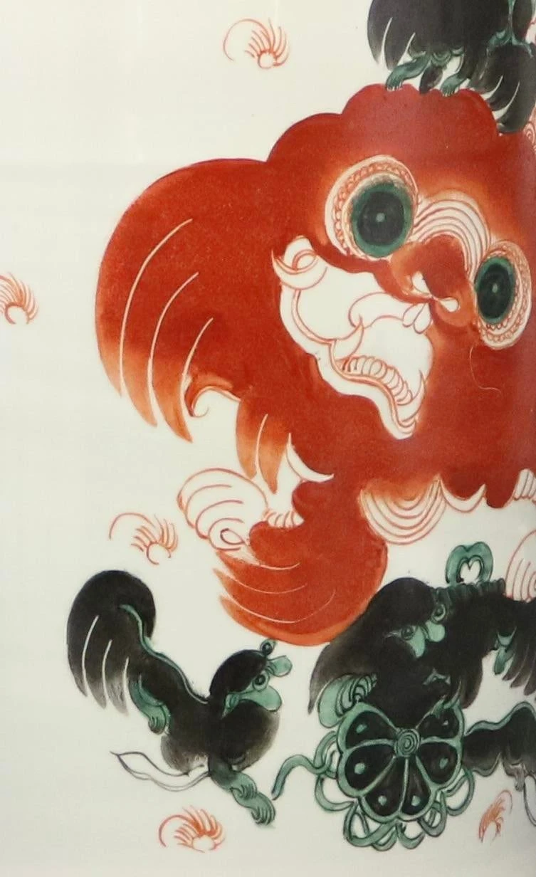 Late 19th Century Chinese Qing Foo Dog Porcelain Umbrella Holder In Iron Red 2 Late 19th Century Chinese Qing Foo Dog Porcelain Umbrella Holder In Iron Red - Image 2