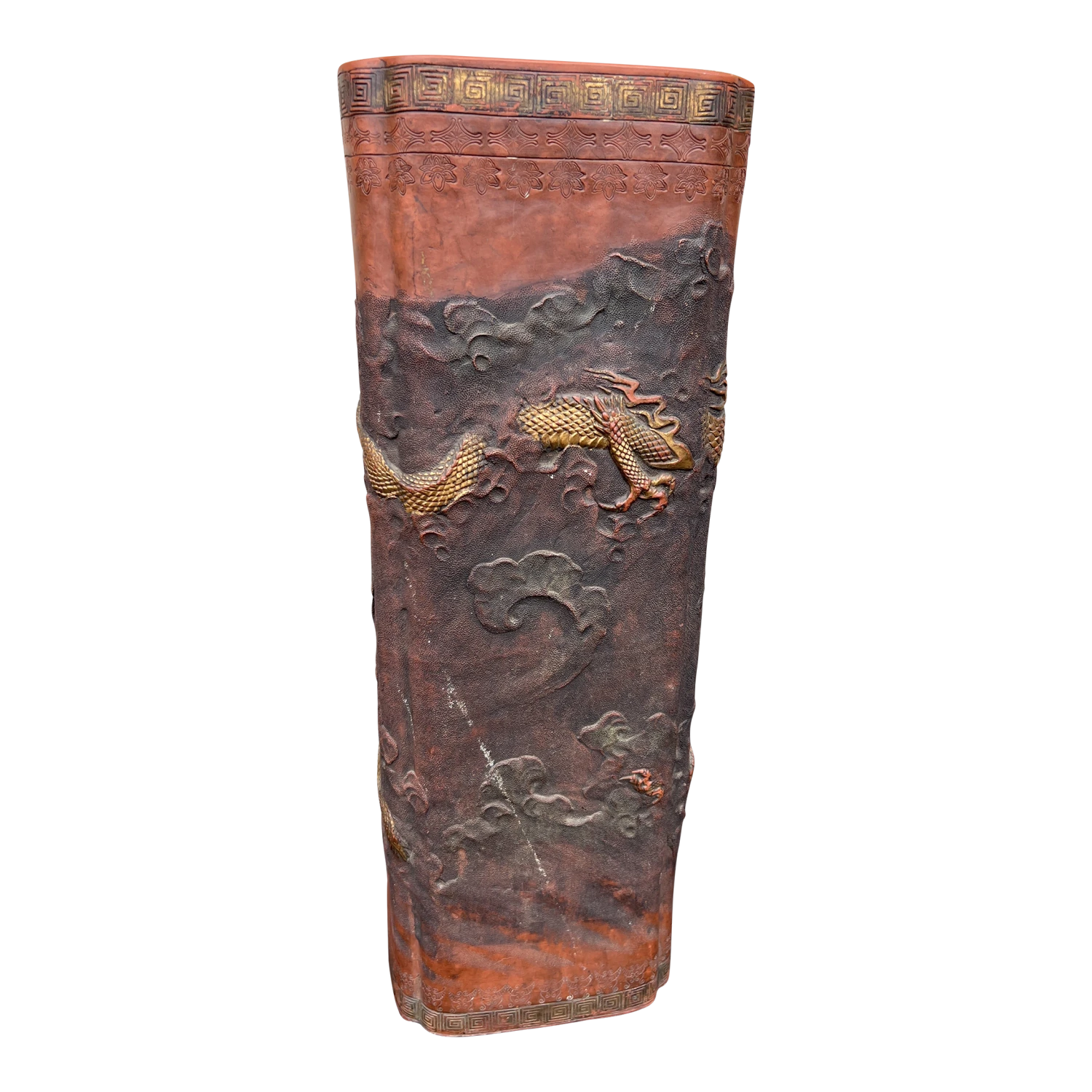 Late 19th Century Japanese Tokoname Terra Cotta Pottery Umbrella Stand 1 Late 19th Century Japanese Tokoname Terra Cotta Pottery Umbrella Stand