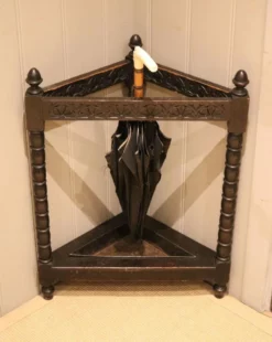 Late 19th Century Oak Corner Stick Stand 13 Late 19th Century Oak Corner Stick Stand -Chairish Shop late 19th century oak corner stick stand 2392