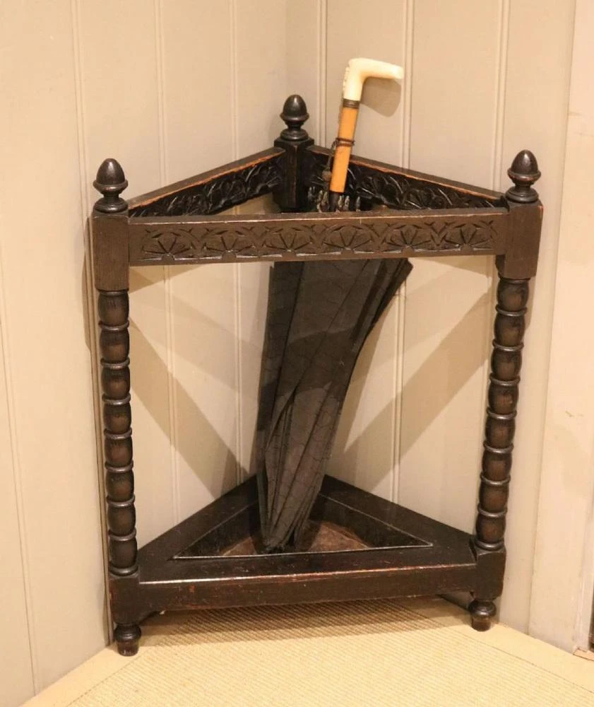 Late 19th Century Oak Corner Stick Stand 7 Late 19th Century Oak Corner Stick Stand - Image 7