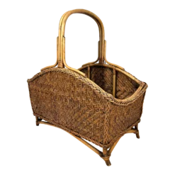 Late 20th Century Large Vintage Bamboo And Wicker Fireside Handled Basket