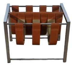 Leather And Chrome Magazine Rack From Novatrend, 1980s