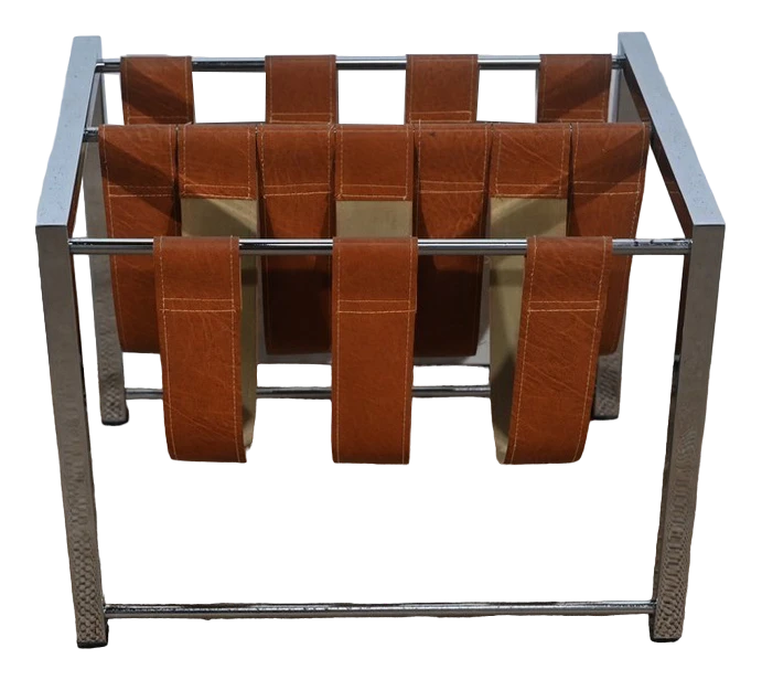 Leather And Chrome Magazine Rack From Novatrend, 1980s 1 Leather And Chrome Magazine Rack From Novatrend, 1980s