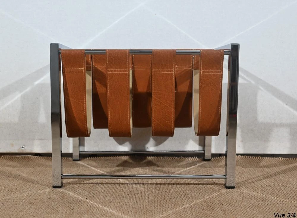 Leather And Chrome Magazine Rack From Novatrend, 1980s 8 Leather And Chrome Magazine Rack From Novatrend, 1980s - Image 8