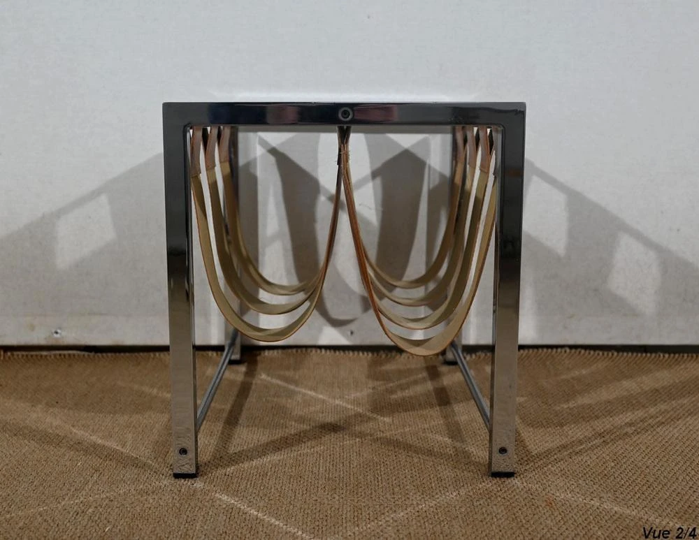 Leather And Chrome Magazine Rack From Novatrend, 1980s 7 Leather And Chrome Magazine Rack From Novatrend, 1980s - Image 7