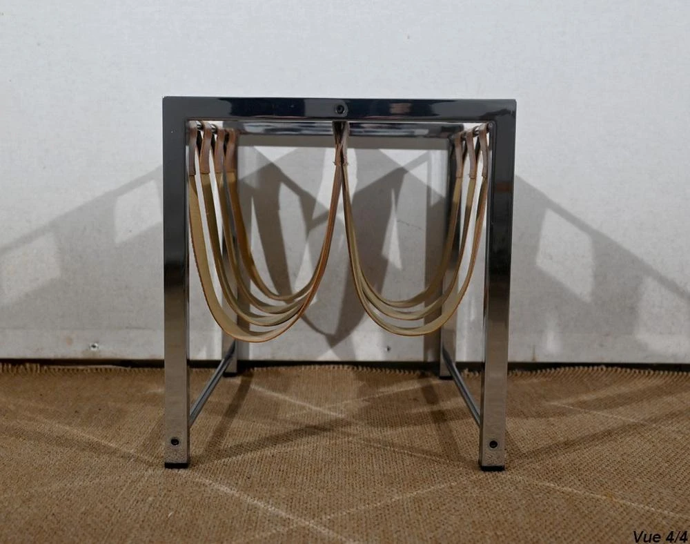 Leather And Chrome Magazine Rack From Novatrend, 1980s 9 Leather And Chrome Magazine Rack From Novatrend, 1980s - Image 9