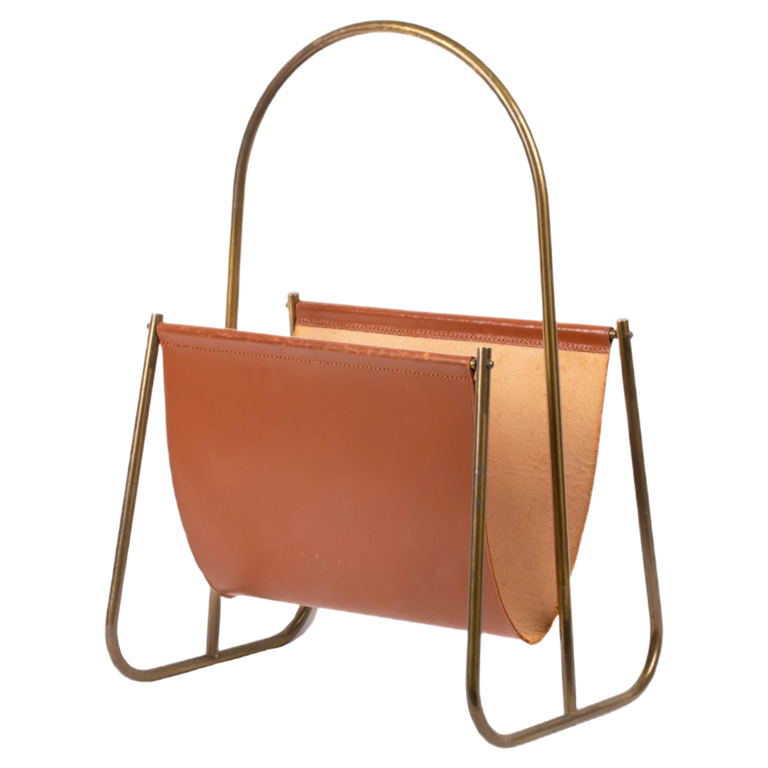 Leather Magazine Rack From Carl Auböck, Austria, 1960s 1 Leather Magazine Rack From Carl Auböck, Austria, 1960s