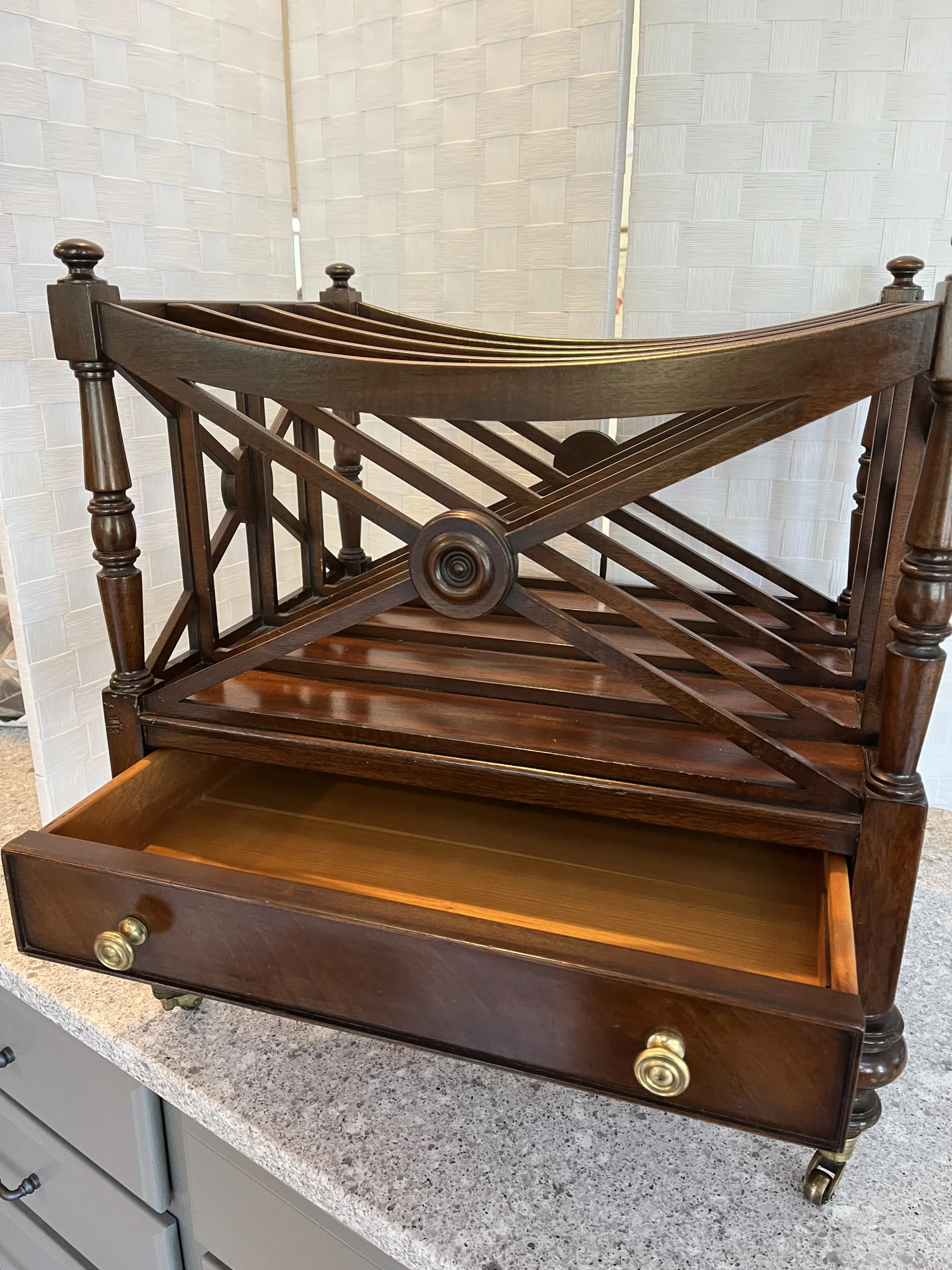 Magazine Rack - 1990s Georgian Style Carved Mahogany Canterbury Rack 2 Magazine Rack - 1990s Georgian Style Carved Mahogany Canterbury Rack - Image 2