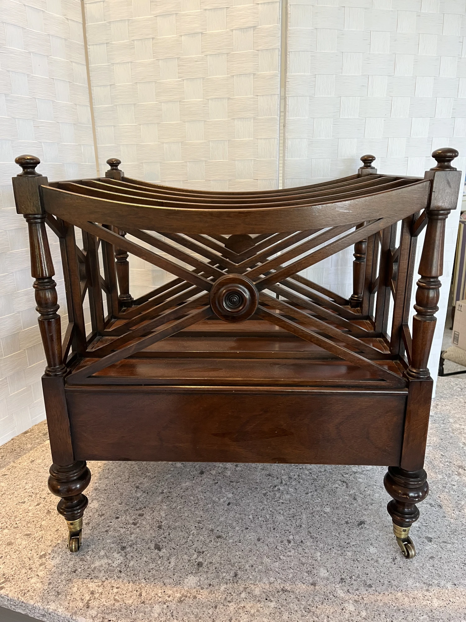 Magazine Rack - 1990s Georgian Style Carved Mahogany Canterbury Rack 5 Magazine Rack - 1990s Georgian Style Carved Mahogany Canterbury Rack - Image 5