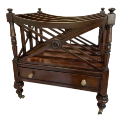 Magazine Rack - 1990s Georgian Style Carved Mahogany Canterbury Rack