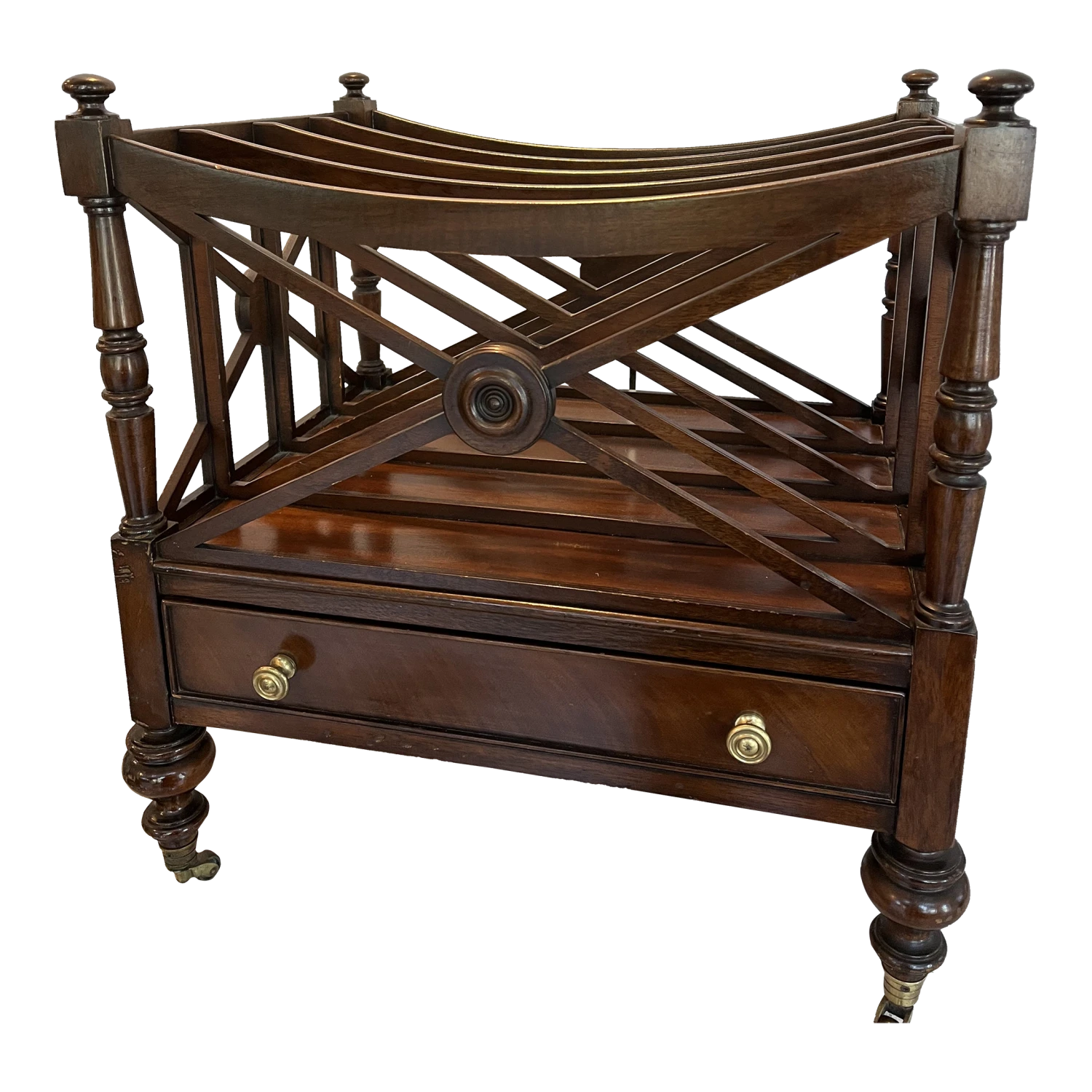 Magazine Rack - 1990s Georgian Style Carved Mahogany Canterbury Rack 1 Magazine Rack - 1990s Georgian Style Carved Mahogany Canterbury Rack